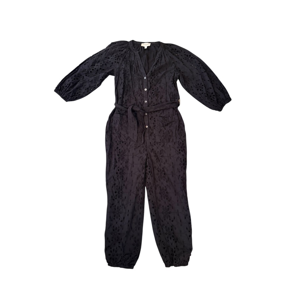 Cleobella Jumpsuit Women XS Black Excellent‎ Organic Cotton Eyelet Button Front